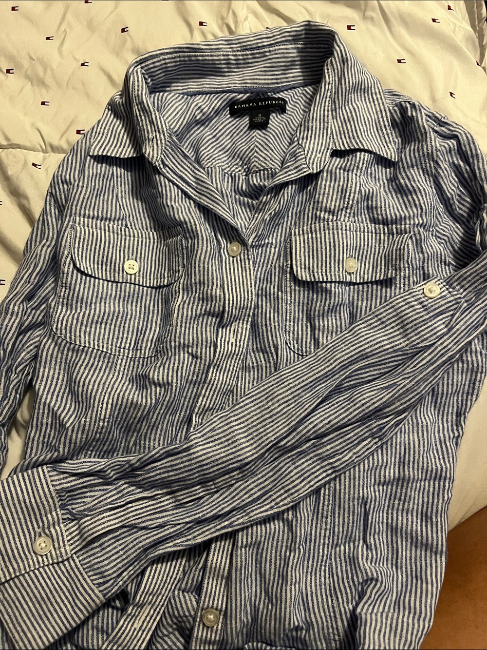 Banana Republic Blue & White linen button down Striped blouse